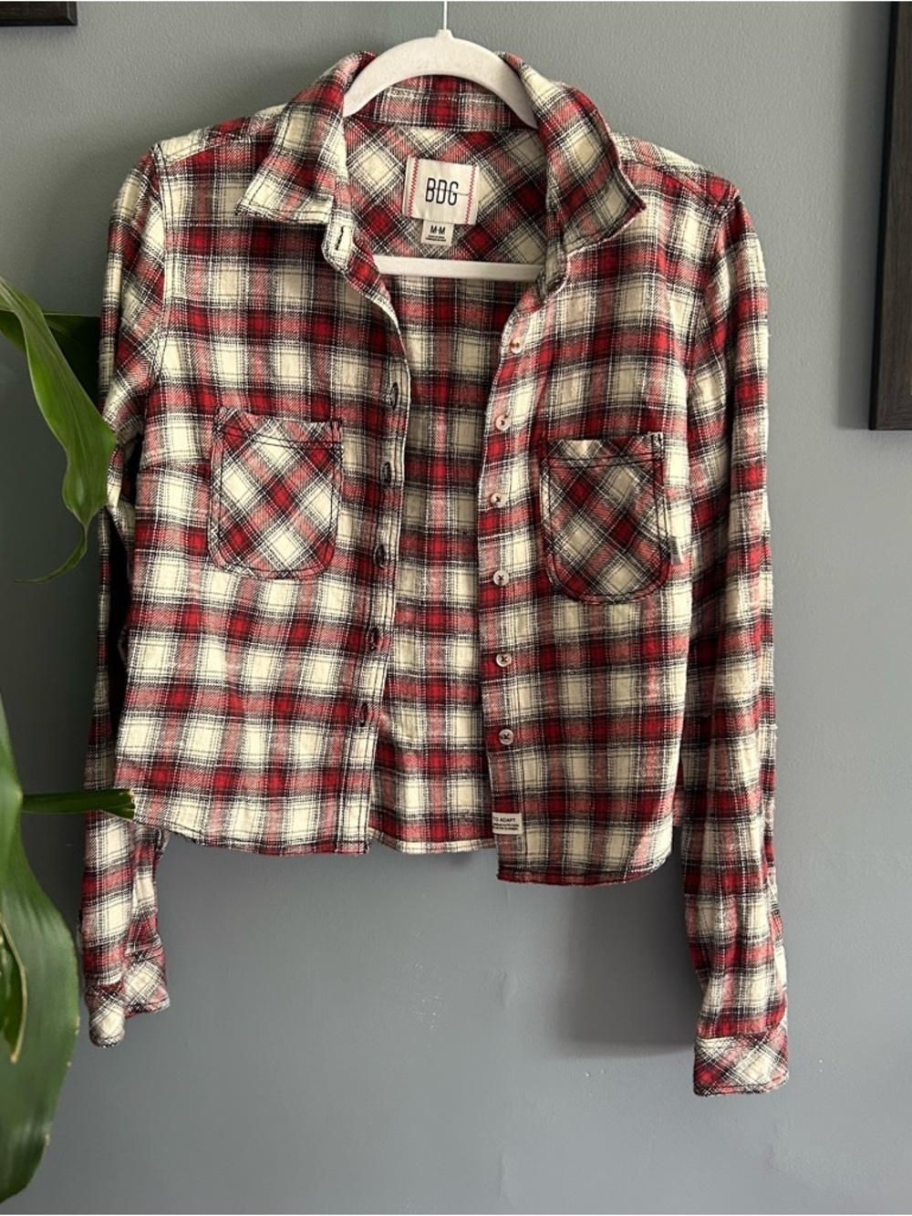 Urban Outfitters Plaid Button Down Shirt Crop sz M - Picture 2 of 5